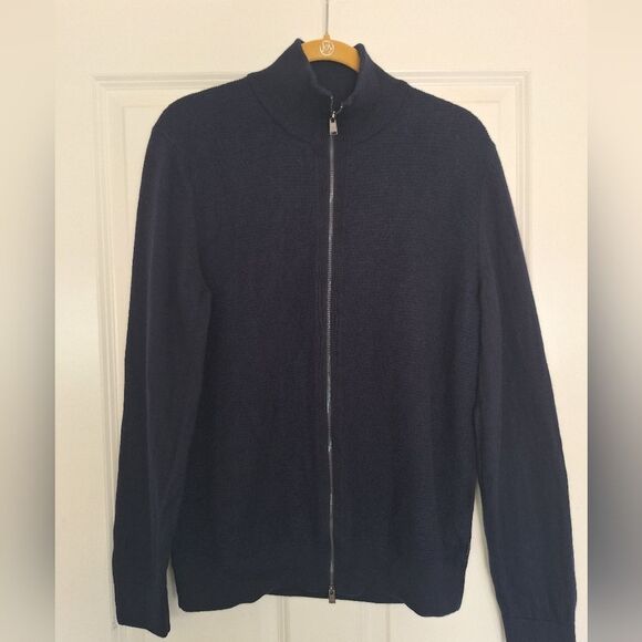 HUGO BOSS WOOL ZIP-UP CARDIGAN,NAVY, SIZE L - Picture 1 of 7
